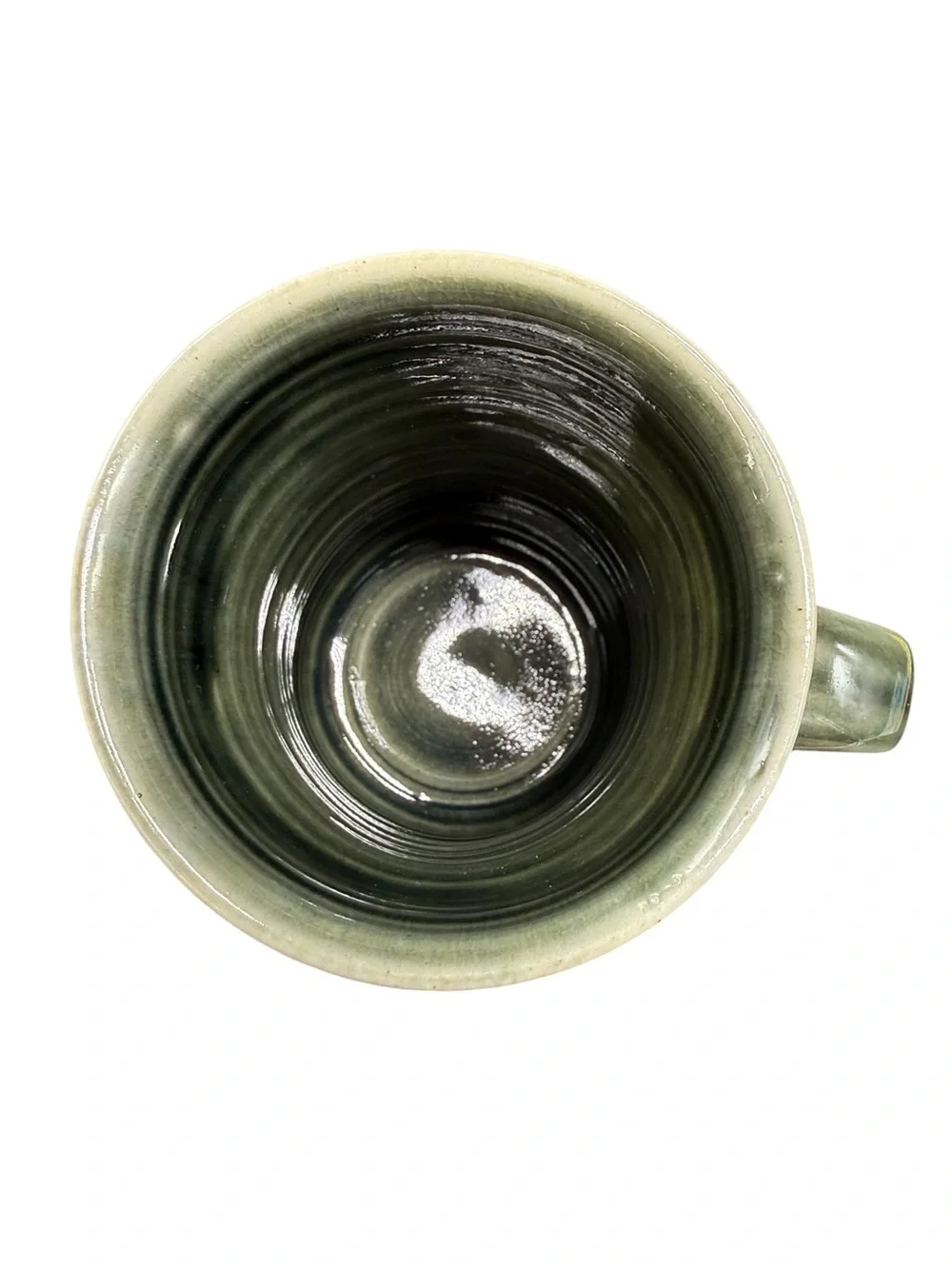 Studio Pottery Mug Green Drip Glaze Stoneware Coffee Cup Signed DTP J